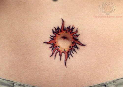 Tribal Sun Belly Button Color Tattoo